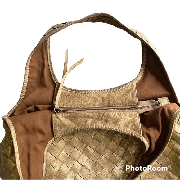 Vintage Y2K Metallic Gold Leather Basket Weave Hobo Style Bag Melie Bianco Purse - Picture 6 of 10